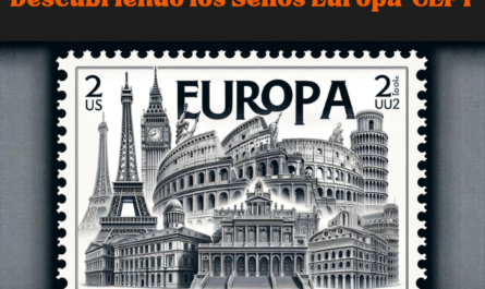 Sello de correos ficticio titulado "EUROPA", con motivos de famosos edificios europeos. El sello debe mostrar un collage de estructuras emblemáticas como la Torre Eiffel (Francia), el Coliseo (Italia), el Big Ben (Reino Unido), el Partenón (Grecia) y la Sagrada Familia (España). Estos hitos deben combinarse artísticamente en un diseño cohesivo y visualmente atractivo que represente la diversidad arquitectónica y el patrimonio de Europa. La palabra "EUROPA" debe integrarse de forma destacada en el diseño, utilizando un tipo de letra elegante y en negrita que complemente la estética general del sello, encarnando un sentido de unidad europea y riqueza cultural. https://www.filatelia.top/